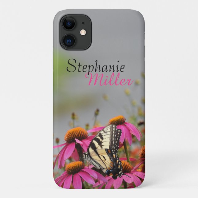 Yellow Swallowtail Butterfly on Pink Flowers Case-Mate iPhone Case (Back)