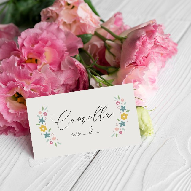 Yellow Sweet Floral Baby Shower Folded Place Card (Creator Uploaded)