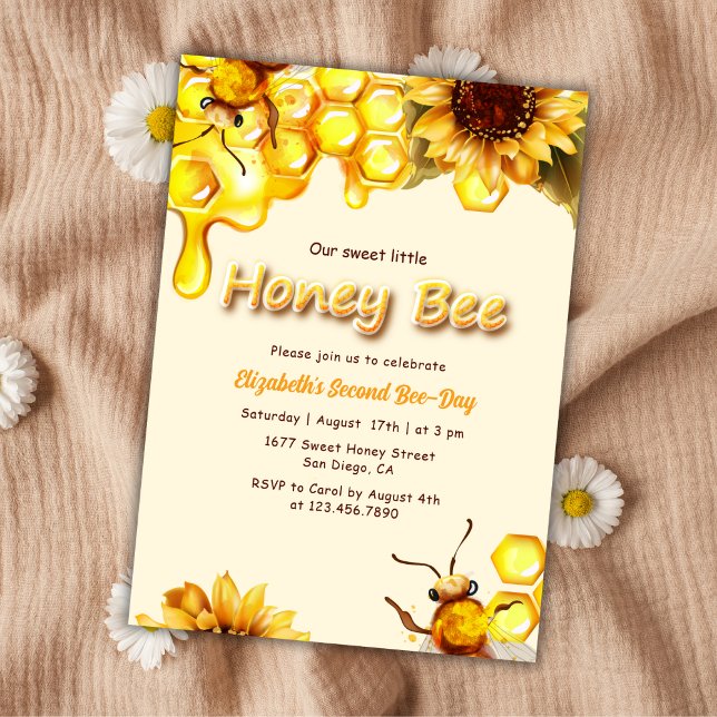 Yellow Sweet Honey Bee Day Kids Birthday Party Invitation (Creator Uploaded)