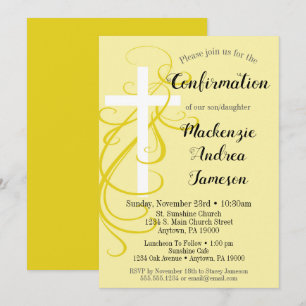 Yellow Swirl Cross Confirmation Invitation
