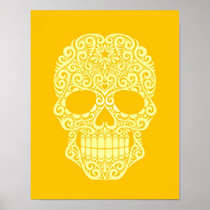 Yellow Swirling Sugar Skull Poster