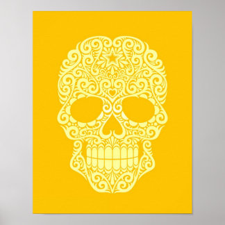 Yellow Swirling Sugar Skull Poster