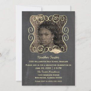 Yellow Swirls Chalkboard Photo Graduation Invite