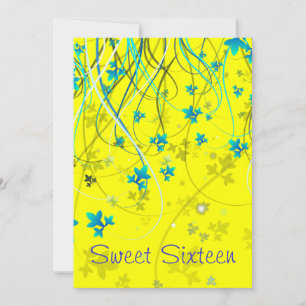 Yellow Swirls Sweet Sixteen Party Invitation