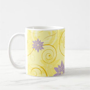Yellow Swirls with Purple Lotus Flower Pattern Coffee Mug