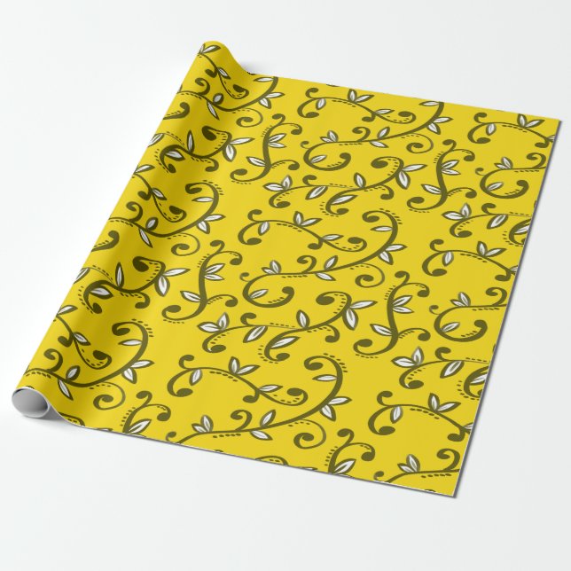 Yellow Swirls Wrapping Paper (Unrolled)