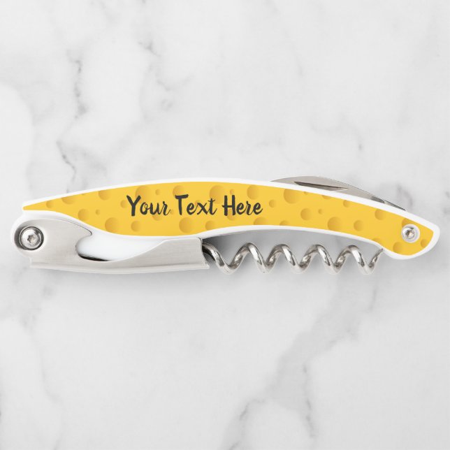 Yellow swiss cheese corkscrew wine opener gift (Front)