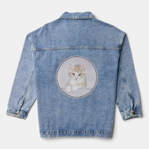 Yellow Tabby Cat Painting - Cute Original Cat Art Denim Jacket