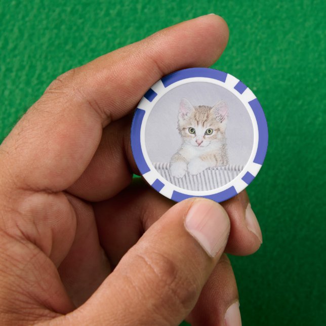 Yellow Tabby Cat Painting - Cute Original Cat Art Poker Chips (Hand)