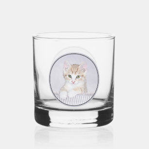 Yellow Tabby Cat Painting - Cute Original Cat Art Whiskey Glass