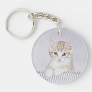 Yellow Tabby Kiten Painting - Cute Original Cat Ar Key Ring