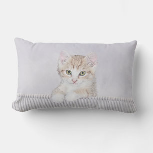 Yellow Tabby Kiten Painting - Cute Original Cat Ar Lumbar Cushion