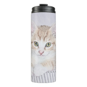 Yellow Tabby Kiten Painting - Cute Original Cat Ar Thermal Tumbler