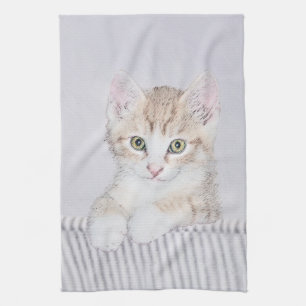 Yellow Tabby Kitten Painting - Cute Original Cat A Tea Towel