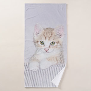 Yellow Tabby Kitten Painting - Original Cat Art Bath Towel Set