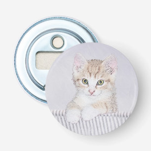Yellow Tabby Kitten Painting - Original Cat Art Bottle Opener