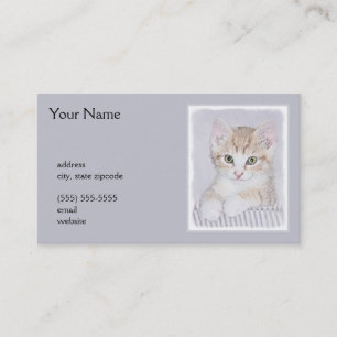 Yellow Tabby Kitten Painting - Original Cat Art Business Card