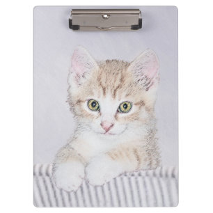 Yellow Tabby Kitten Painting - Original Cat Art Clipboard