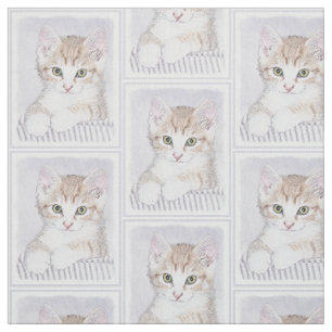 Yellow Tabby Kitten Painting - Original Cat Art Fabric