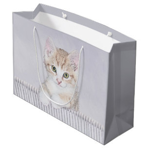 Yellow Tabby Kitten Painting - Original Cat Art Large Gift Bag