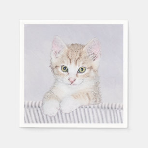 Yellow Tabby Kitten Painting - Original Cat Art Napkin