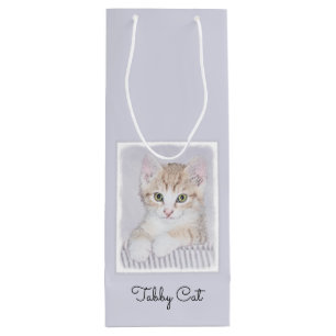 Yellow Tabby Kitten Painting - Original Cat Art Wine Gift Bag