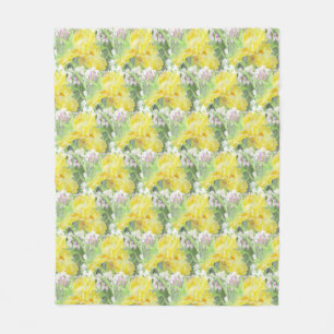 Yellow Tall Bearded Iris Watercolor Fleece Blanket