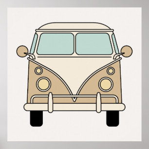 Yellow Tan Vintage Retro Camper Van Bus Poster