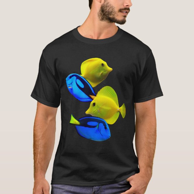 Yellow Tang Blue Tang Saltwater Reef Fish Art  T-Shirt (Front)