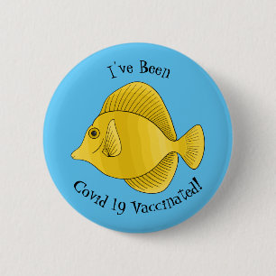 Yellow tang fish cartoon illustration  6 cm round badge