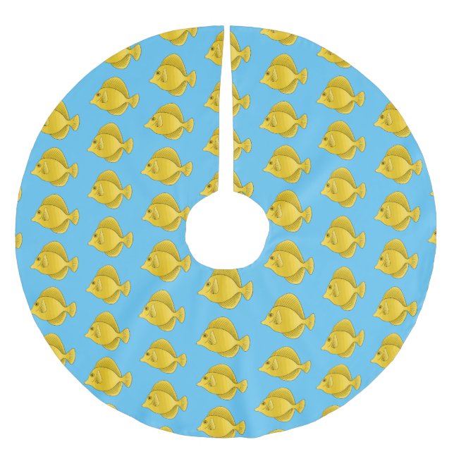 Yellow tang fish cartoon illustration  brushed polyester tree skirt (Front)