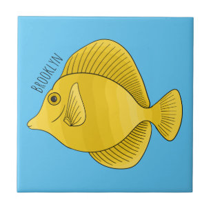 Yellow tang fish cartoon illustration ceramic tile