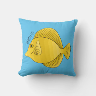 Yellow tang fish cartoon illustration cushion