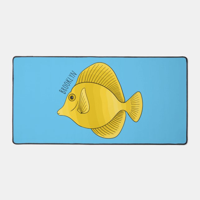 Yellow tang fish cartoon illustration  desk mat (Front)