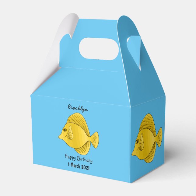Yellow tang fish cartoon illustration  favour box (Front Side)