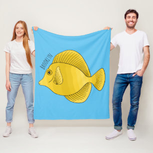 Yellow tang fish cartoon illustration fleece blanket
