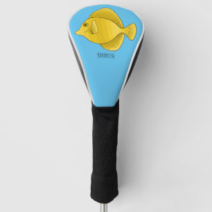 Yellow tang fish cartoon illustration golf head cover