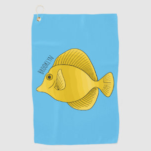 Yellow tang fish cartoon illustration golf towel