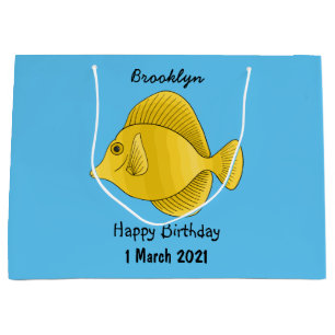 Yellow tang fish cartoon illustration large gift bag
