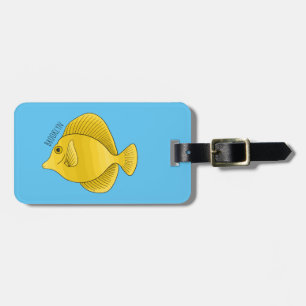 Yellow tang fish cartoon illustration luggage tag