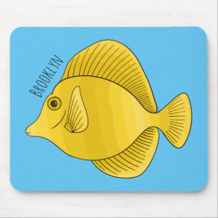 Yellow tang fish cartoon illustration mouse pad