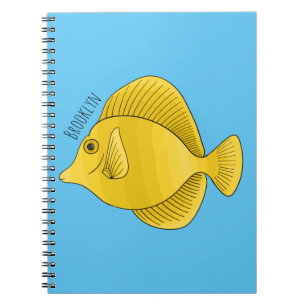 Yellow tang fish cartoon illustration  notebook