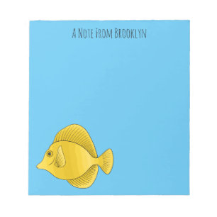 Yellow tang fish cartoon illustration  notepad