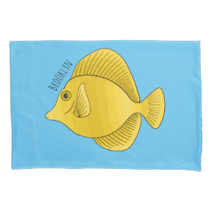Yellow tang fish cartoon illustration pillowcase