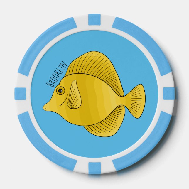 Yellow tang fish cartoon illustration  poker chips (Front)