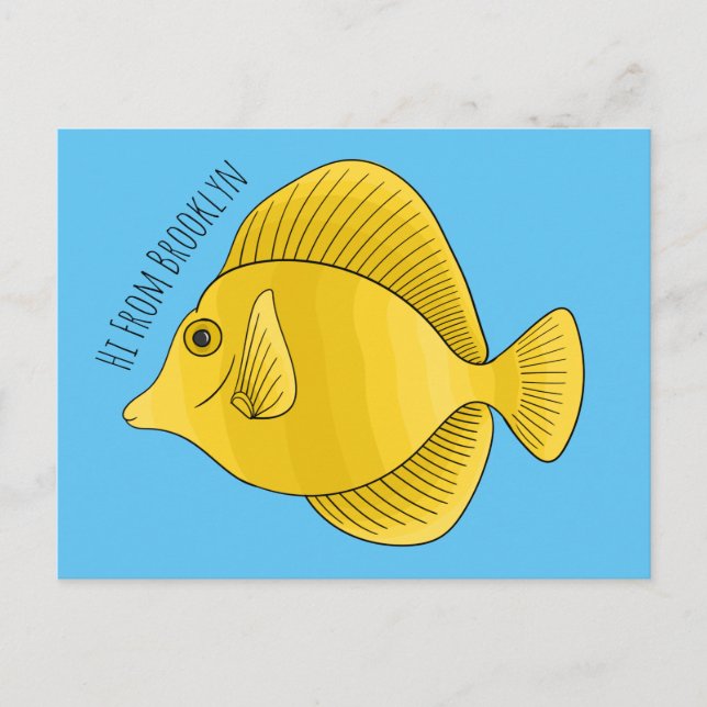 Yellow tang fish cartoon illustration postcard (Front)