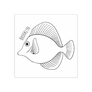 Yellow tang fish cartoon illustration  rubber stamp