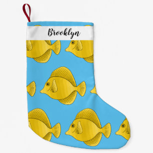 Yellow tang fish cartoon illustration  small christmas stocking