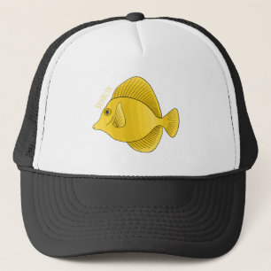 Yellow tang fish cartoon illustration trucker hat