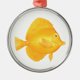 Yellow Tang Fish Metal Tree Decoration